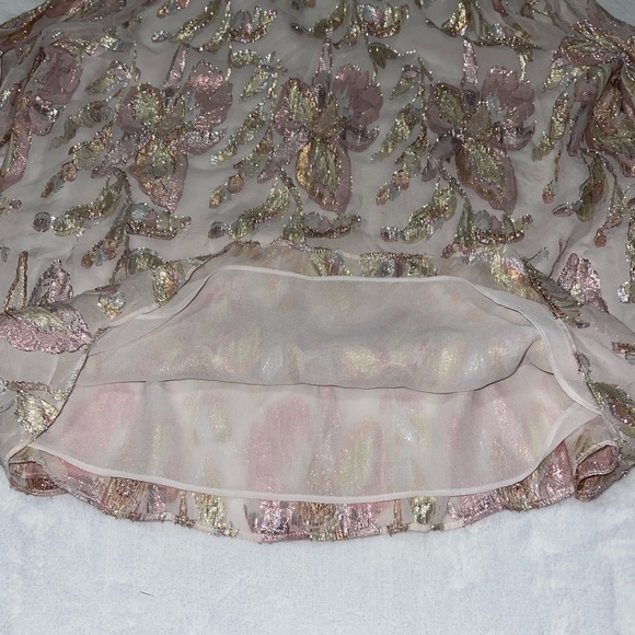 Lilly Pulitzer Sheer Blouse with Pink and Gold Metallic Leaf Motif - Picture 4 of 7